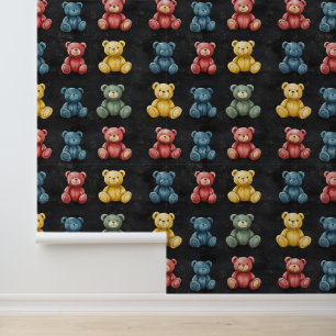 Schattigee pluizige zittende teddybeer krijttekeni behang