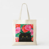 Schattigee pluizige zwarte kat met rode en roze ro tote bag (Achterkant)