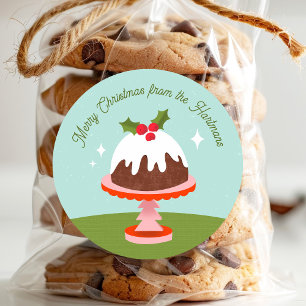 Schattigee Plum Pudding Retro Kersttaart Naam Ronde Sticker