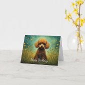 Schattigee poedel bloemenweide Happy Birthday Kaart (Gele Bloem)
