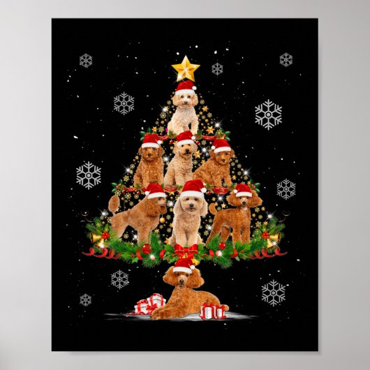 Schattigee Poedel Honden Lovers Kerstboom Lights X Poster (Voorkant)