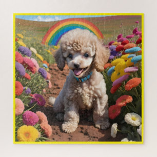 Schattigee poedel Kleurrijke bloem en regenboog Legpuzzel
