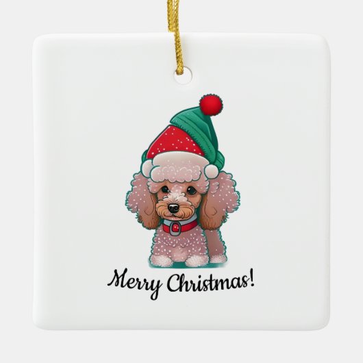 Schattigee poedel met kerst Pet Keramisch Ornament (Voorkant)