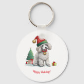 Schattigee poedel met kerst pet sleutelhanger (Voorkant)