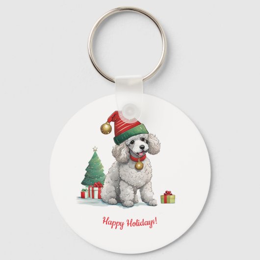 Schattigee poedel met kerst pet sleutelhanger (Voorkant)
