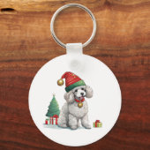 Schattigee poedel met kerst pet sleutelhanger (Achterkant)