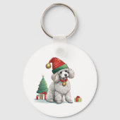 Schattigee poedel met kerst pet sleutelhanger (Achterkant)