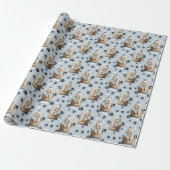 Schattigee Poedel Puppy in Basket Paw Print Cadeaupapier (Uitgerold)