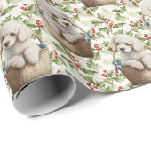 Schattigee Poedel Puppy in Mand Kerst Holly Cadeaupapier (Rol Hoek)