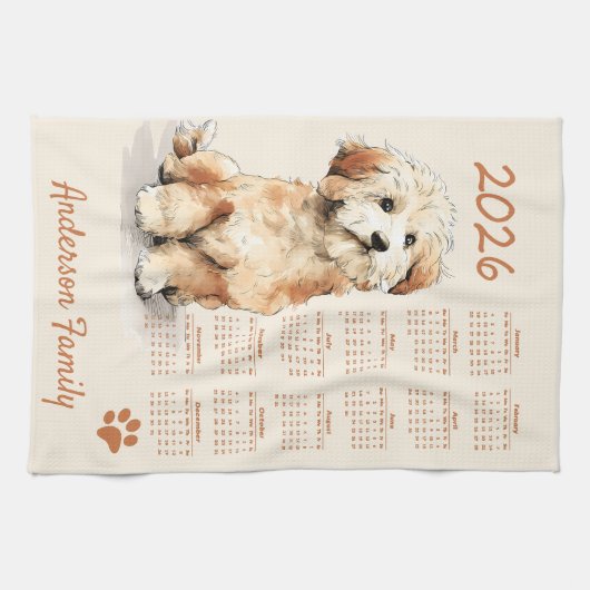 Schattigee Poedelhond 2026 Kalender Theedoek (Horizontaal)