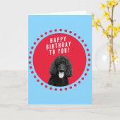 Schattigee poedelhond Happy Birthday Rode Stippen  Kaart (Gele Bloem)