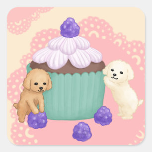 Schattigee poedels en cupcake illustratiekunst vierkante sticker