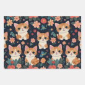 Schattigee poes met kleurrijke bloemmotief inpakpapier vel (Voorkant 3)