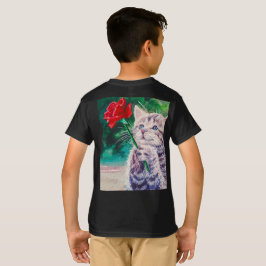 Schattigee poes met rode bloem t-shirt