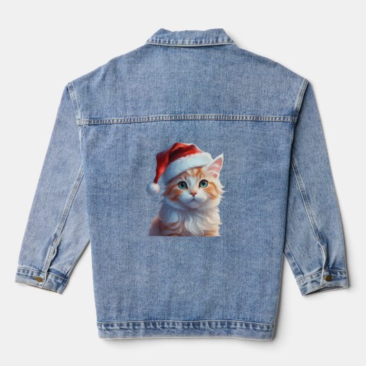 Schattigee poes met santa hat Classic T-Shirt Denim Jacket (Achterkant)