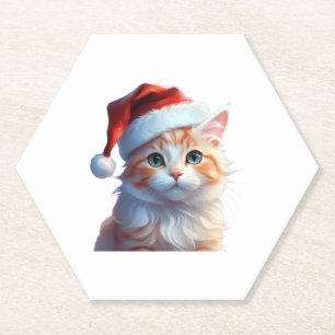 Schattigee poes met santa hat Classic T-Shirt Kartonnen Onderzetters