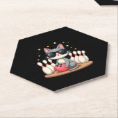 Schattigee poes met zonnebril poes die bowling voo kartonnen onderzetters (Schuin)