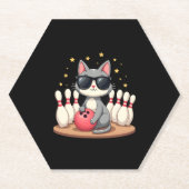 Schattigee poes met zonnebril poes die bowling voo kartonnen onderzetters (Voorkant)