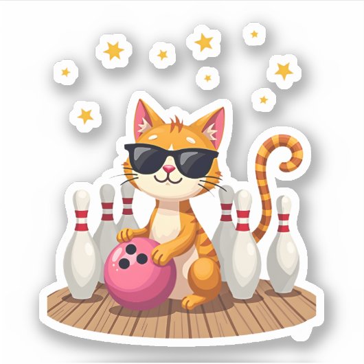 Schattigee poes met zonnebril poes die bowling voo sticker (Voorkant)