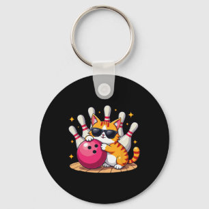 Schattigee poes met zonnebril poes spelen bowling sleutelhanger