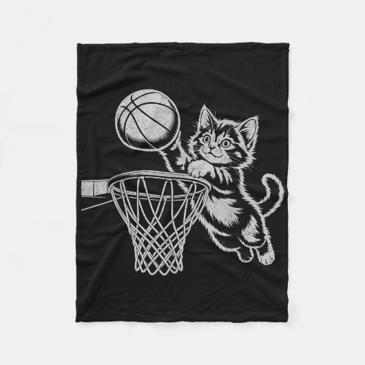 Schattigee poes spelen basketbal Mannen vrouwen Ki Fleece Deken (Voorkant)