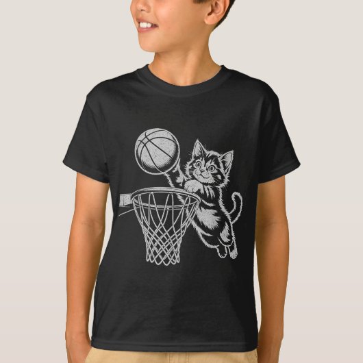 Schattigee poes spelen basketbal Mannen vrouwen Ki T-shirt (Voorkant)