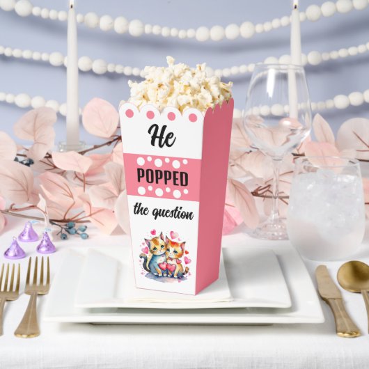 Schattigee poezen Hij stelde de vraag Roze popcorn Bedankdoosjes (Huwelijk)