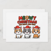 Schattigee poezen miauwen met kerst pet feestdagenkaart (Voorkant / Achterkant)