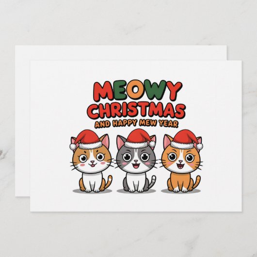 Schattigee poezen miauwen met kerst pet feestdagenkaart (Voorkant / Achterkant)