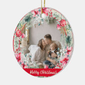 Schattigee Poëzie Poinsettia Rode Groene Krans Ker Keramisch Ornament (Links)