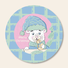 Schattigee Polar Beer Cub met Cookie Kerst sticker