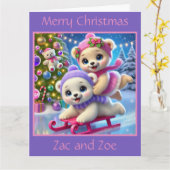 Schattigee Polar Beer Cubs op slee Kaart (Gele Bloem)