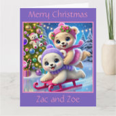 Schattigee Polar Beer Cubs op slee Kaart (Voorkant)