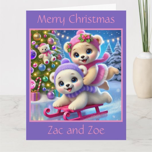 Schattigee Polar Beer Cubs op slee Kaart (Voorkant)