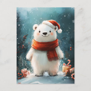 Schattigee Polar Beer Santa Hat en Scarf Art Briefkaart