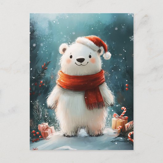 Schattigee Polar Beer Santa Hat en Scarf Art Briefkaart (Voorkant)