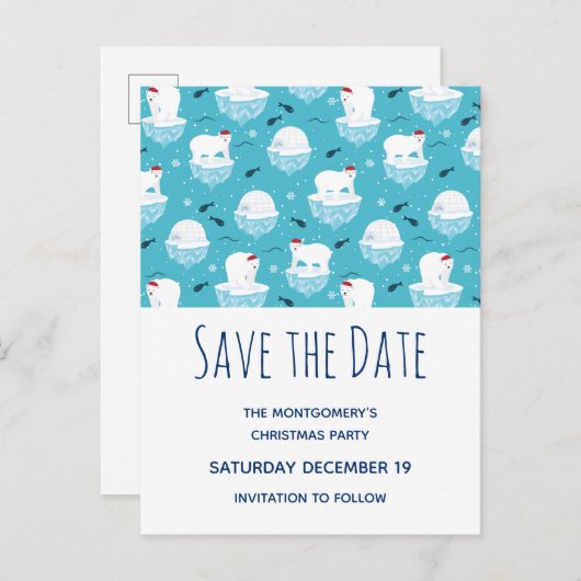 Schattigee Polar beren in Santa Hats Save the Date Uitnodiging Briefkaart (Voorkant / Achterkant)