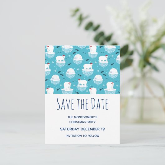 Schattigee Polar beren in Santa Hats Save the Date Uitnodiging Briefkaart (Staand voorkant)