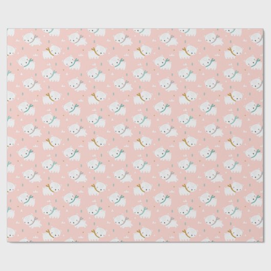 Schattigee Polar Beren met sjaals op lichtroze Cadeaupapier (Vlak)