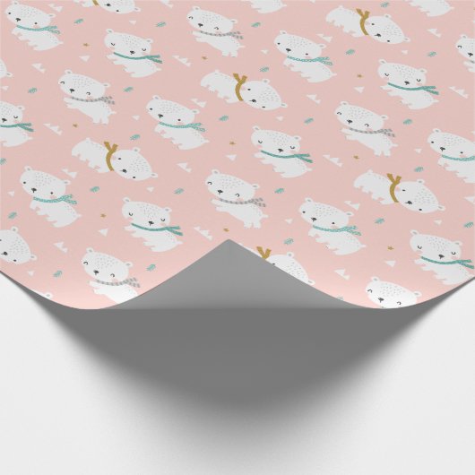 Schattigee Polar Beren met sjaals op lichtroze Cadeaupapier (Hoek)