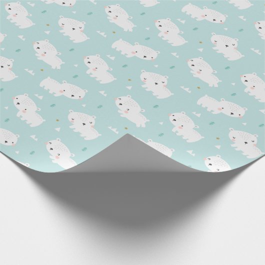 Schattigee Polar Beren op lichtblauw Cadeaupapier (Hoek)