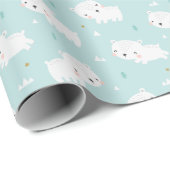 Schattigee Polar Beren op lichtblauw Cadeaupapier (Rol Hoek)