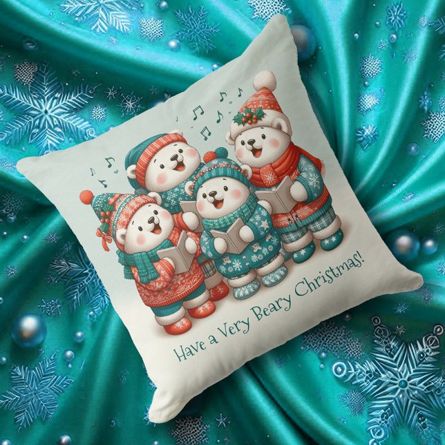Schattigee Polar Beren Sing Have a Very Beary Chri Kussen (Cute Polar Bears Sing Have a Very Beary Christmas Throw Pillow Cover Photo)