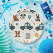 Schattigee politieauto’s en dieren papieren bordje (Feest)