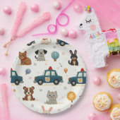 Schattigee politieauto’s en dieren papieren bordje (Feest)