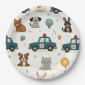 Schattigee politieauto’s en dieren papieren bordje (Voorkant)