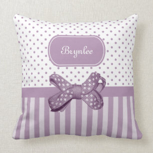 Schattigee Polka Dot Bow Girly Lavendel Strepen en Kussen