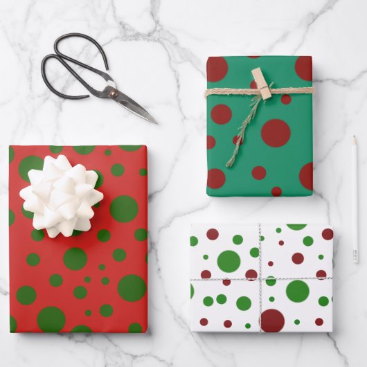 Schattigee polka dot Christmas Red Green patroon Inpakpapier Vel (Voorkant)