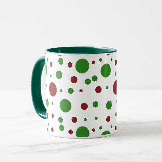 Schattigee polka dot Christmas Red Green patroon Mok (Voorkant links)