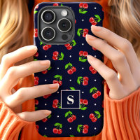 Schattigee polka dot kersen op marine monogram